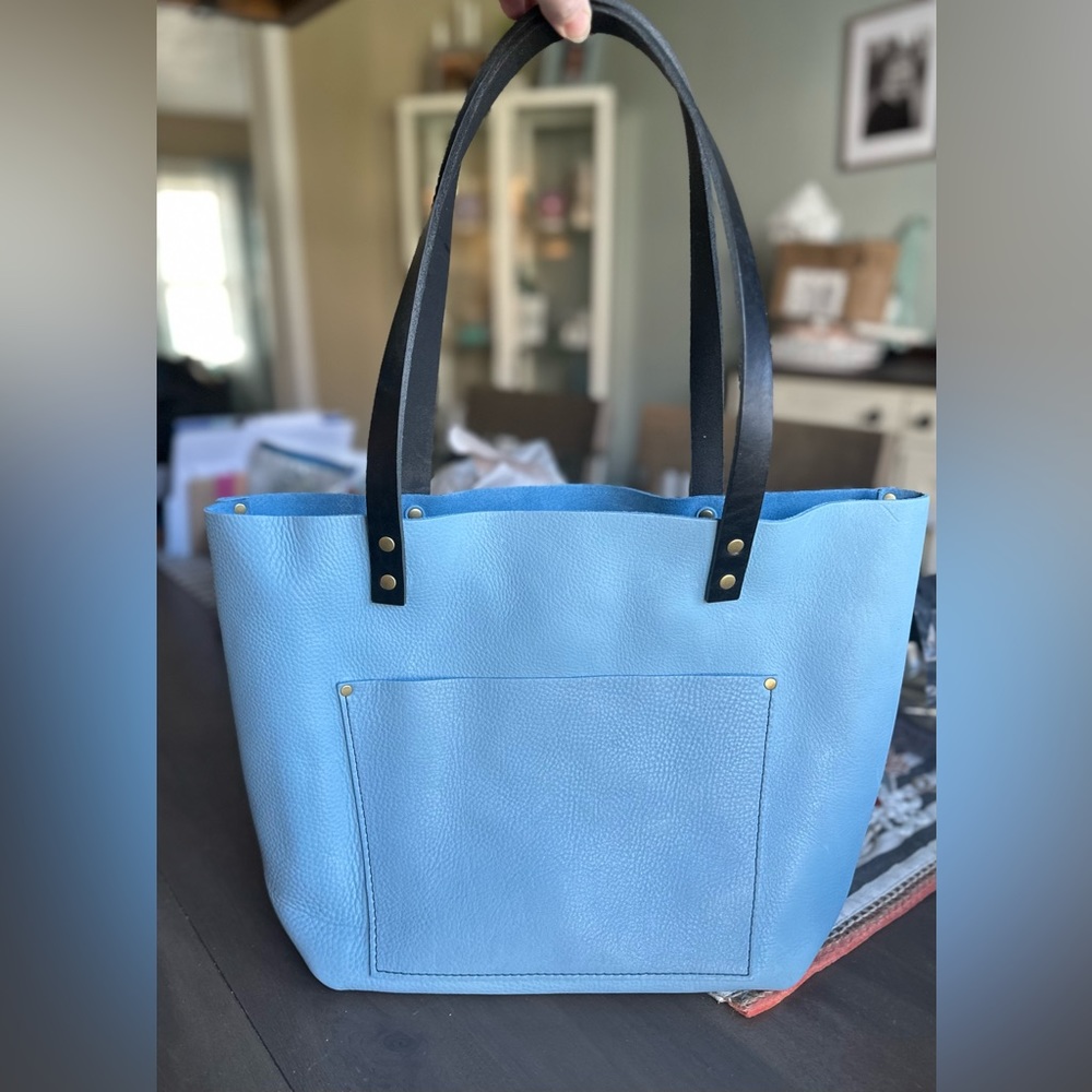New Portland Leather Goods Classic Large Dream Blue Tote with black Handles 🦄
